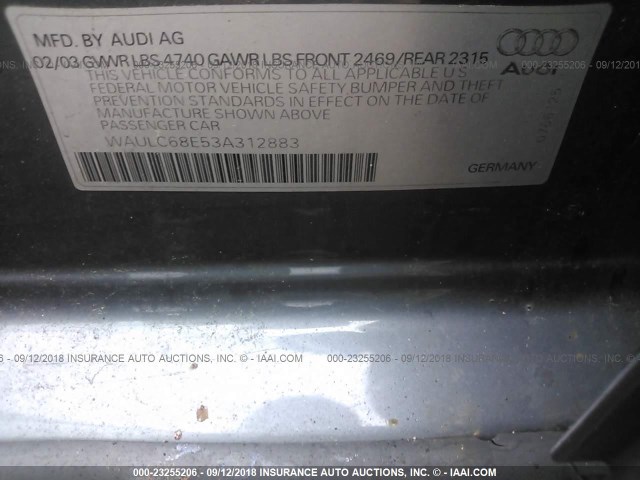 WAULC68E53A312883 - 2003 AUDI A4 1.8T QUATTRO GRAY photo 9