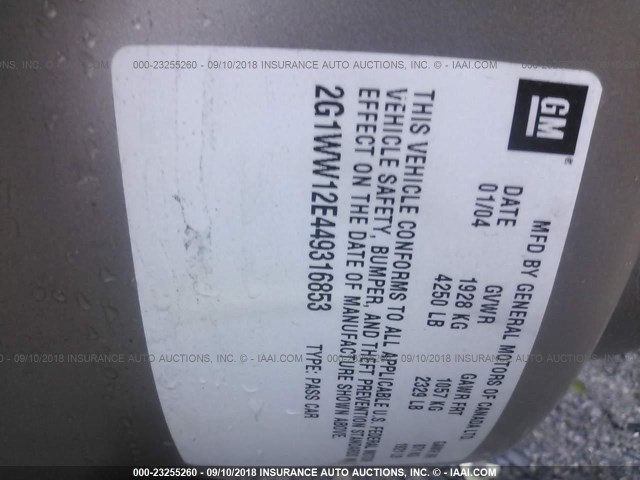 2G1WW12E449316853 - 2004 CHEVROLET MONTE CARLO LS ოქროსფერი ფოტო 9