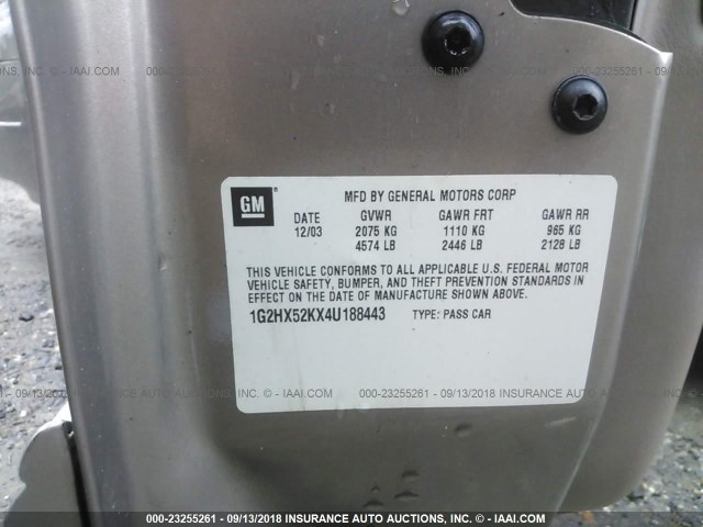 1G2HX52KX4U188443 - 2004 PONTIAC BONNEVILLE SE TAN photo 9