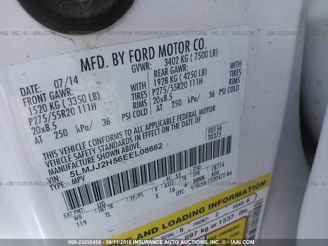 5LMJJ2H56EEL08662 - 2014 LINCOLN NAVIGATOR WHITE photo 9