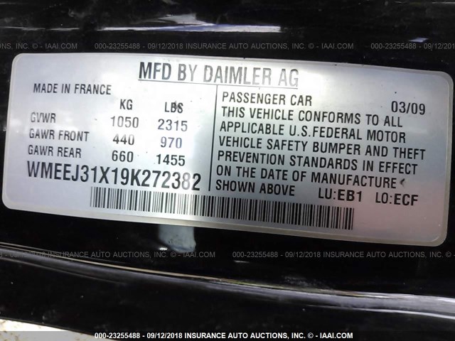 WMEEJ31X19K272382 - 2009 SMART FORTWO PURE/PASSION RED photo 9