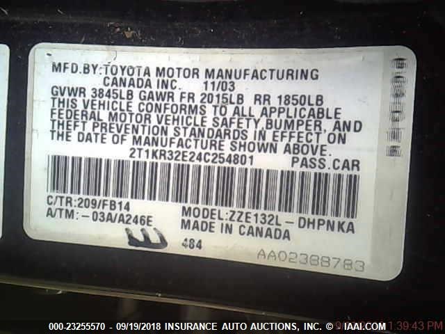 2T1KR32E24C254801 - 2004 TOYOTA COROLLA MATRIX XR BLACK photo 7