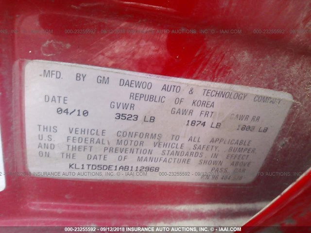 KL1TD5DE1AB112968 - 2010 CHEVROLET AVEO LS/LT 红色 照片 9