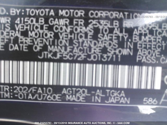 JTKJF5C72FJ013711 - 2015 TOYOTA SCION TC 黑色 照片 9
