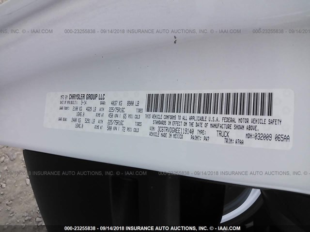 3C6TRVDGXEE119140 - 2014 RAM PROMASTER 2500 2500 HIGH WHITE photo 9