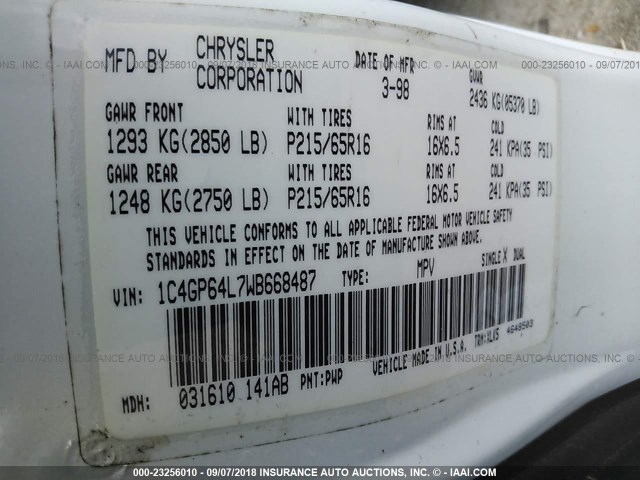 1C4GP64L7WB668487 - 1998 CHRYSLER TOWN & COUNTRY LXI WHITE photo 9