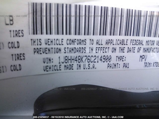 1J8HH48K76C214900 - 2006 JEEP COMMANDER WHITE photo 9