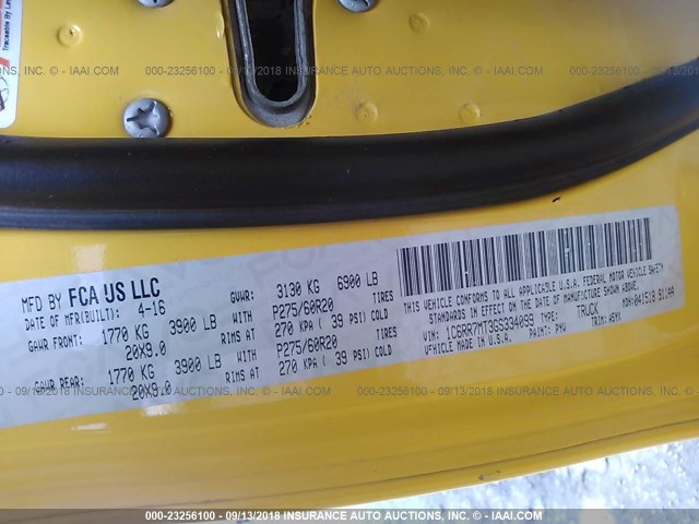 1C6RR7MT3GS334099 - 2016 RAM 1500 SPORT YELLOW photo 9