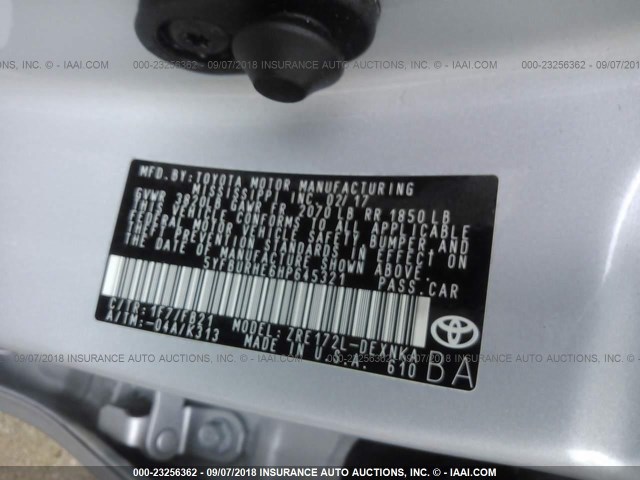 5YFBURHE6HP645321 - 2017 TOYOTA COROLLA L/LE/XLE/SE/XSE SILVER photo 9