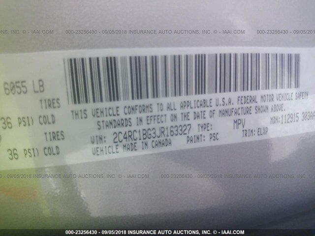 2C4RC1BG3JR163327 - 2018 CHRYSLER PACIFICA TOURING L Մոխրագույն լուսանկար 9