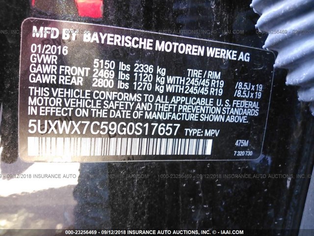 5UXWX7C59G0S17657 - 2016 BMW X3 XDRIVE35I BLACK photo 9