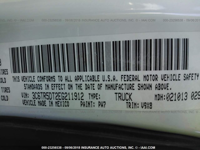 3C6TR5DT2EG211912 - 2014 RAM 2500 SLT WHITE photo 9