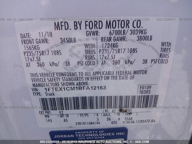 1FTEX1CM1BFA12163 - 2011 FORD F150 SUPER CAB WHITE photo 9