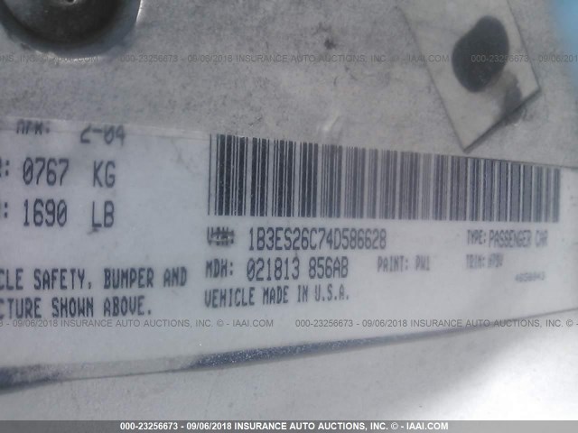 1B3ES26C74D586628 - 2004 DODGE NEON SE WHITE photo 9