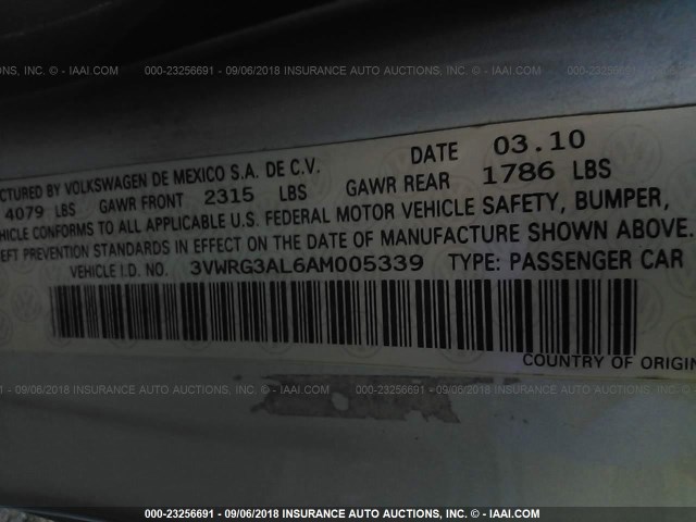 3VWRG3AL6AM005339 - 2010 VOLKSWAGEN NEW BEETLE Açıq mavi foto 9