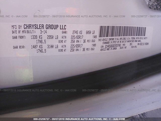 2C4RDGBG6ER357081 - 2014 DODGE GRAND CARAVAN SE WHITE photo 9