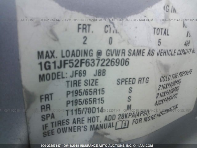 1G1JF52F637226906 - 2003 CHEVROLET CAVALIER LS SILVER photo 9