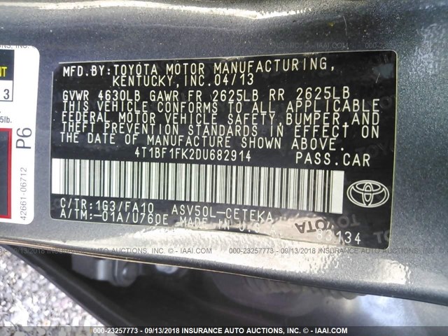 4T1BF1FK2DU682914 - 2013 TOYOTA CAMRY L/SE/LE/XLE Boz foto 9