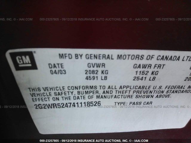 2G2WR524741118526 - 2004 PONTIAC GRAND PRIX GTP BURGUNDY photo 9