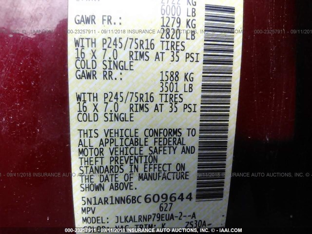 5N1AR1NN6BC609644 - 2011 NISSAN PATHFINDER S/LE/SE RED photo 9