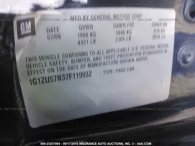 1G1ZU57N37F119932 - 2007 CHEVROLET MALIBU LTZ შავი ფოტო 9