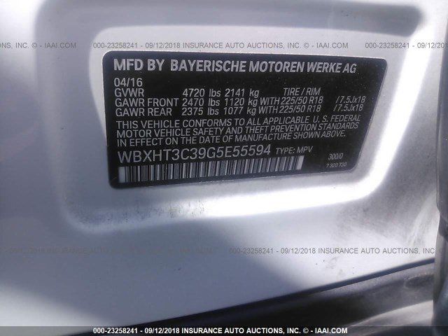 WBXHT3C39G5E55594 - 2016 BMW X1 XDRIVE28I WHITE photo 9