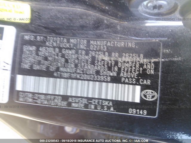 4T1BF1FK2DU233958 - 2013 TOYOTA CAMRY L/SE/LE/XLE Qara foto 9