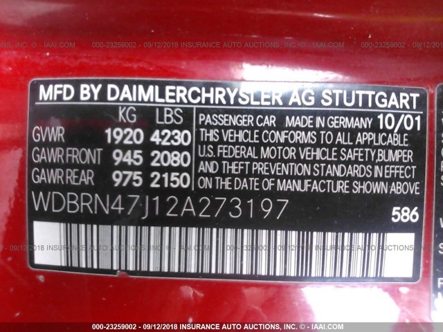 WDBRN47J12A273197 - 2002 MERCEDES-BENZ C 230K SPORT COUPE RED photo 9