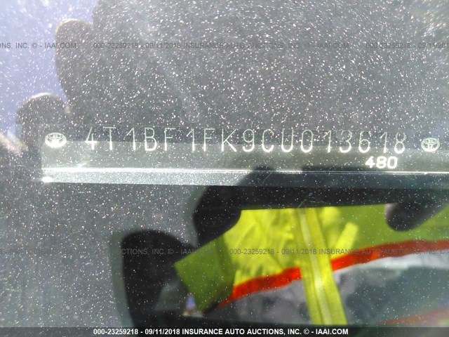 4T1BF1FK9CU013618 - 2012 TOYOTA CAMRY SE/LE/XLE 灰色 照片 9