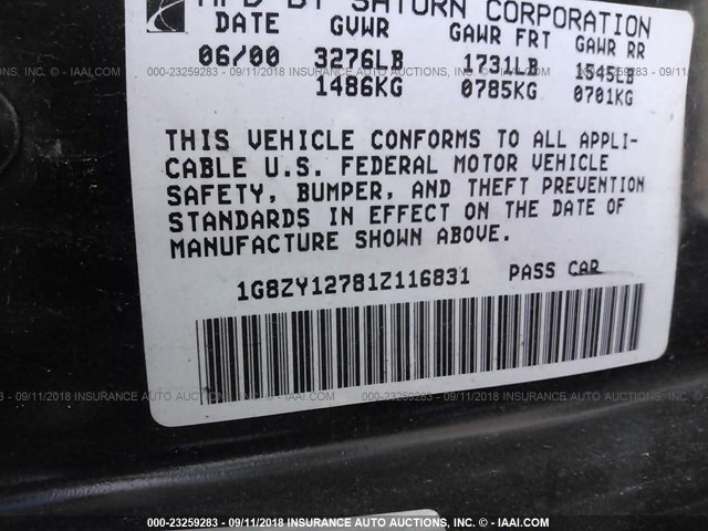 1G8ZY12781Z116831 - 2001 SATURN SC2 SILVER photo 9