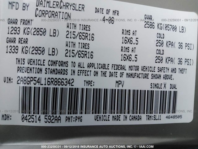 2A8GP54L16R866342 - 2006 CHRYSLER TOWN & COUNTRY TOURING GOLD photo 9