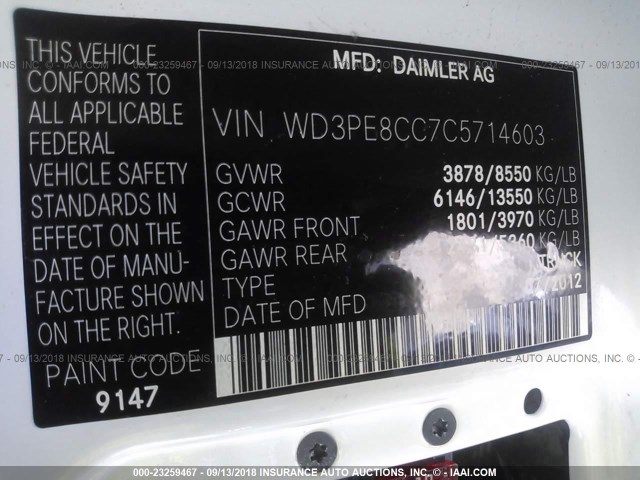 WD3PE8CC7C5714603 - 2012 MERCEDES-BENZ SPRINTER 2500 WHITE photo 9