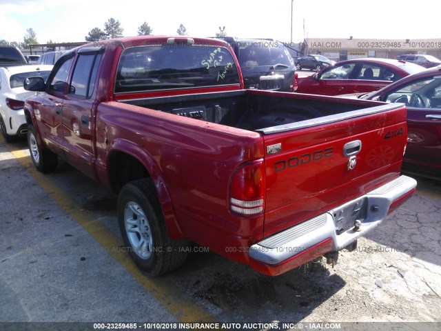 1B7HG38N42S595782 - 2002 DODGE DAKOTA QUAD SPORT/QUAD R/T RED photo 3