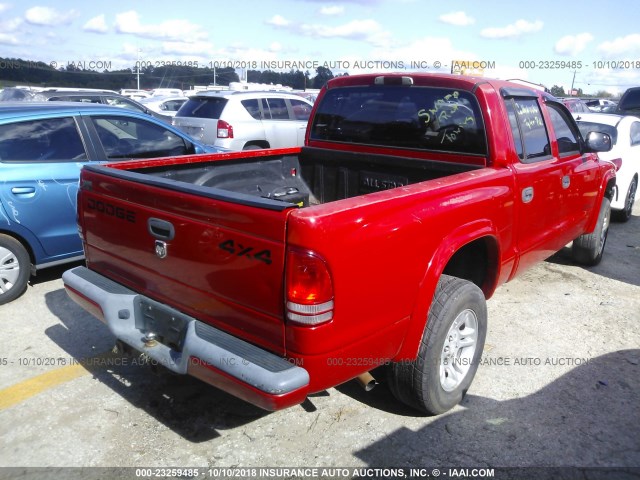 1B7HG38N42S595782 - 2002 DODGE DAKOTA QUAD SPORT/QUAD R/T RED photo 4