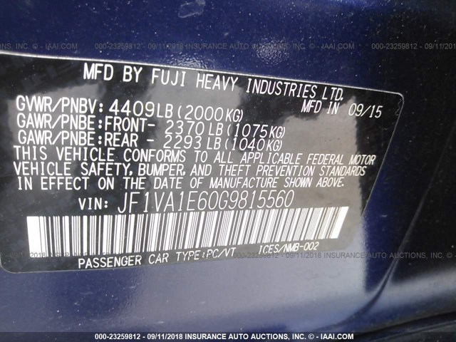 JF1VA1E60G9815560 - 2016 SUBARU WRX PREMIUM BLUE photo 9