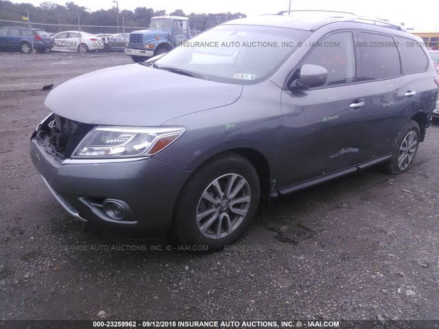 5N1AR2MM7FC712253 - 2015 NISSAN PATHFINDER S/SV/SL/PLATINUM GRAY photo 2