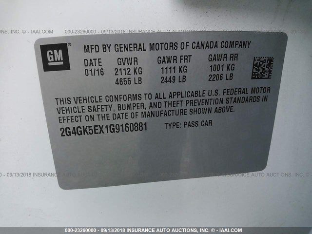 2G4GK5EX1G9160881 - 2016 BUICK REGAL 白色 照片 9