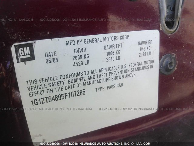 1G1ZT64895F107286 - 2005 CHEVROLET MALIBU MAXX LS MAROON photo 9