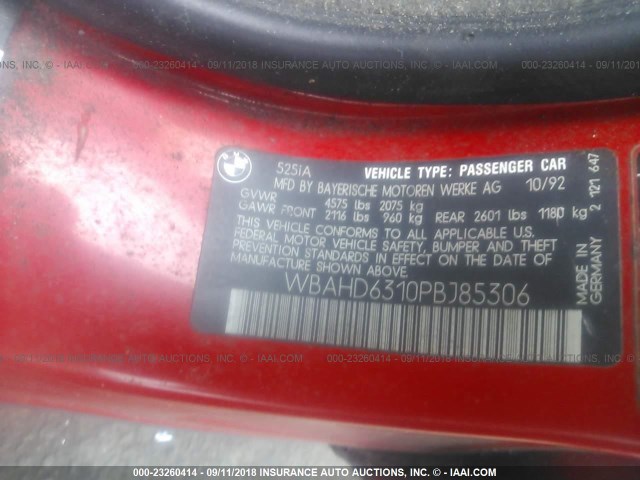 WBAHD6310PBJ85306 - 1993 BMW 525 I AUTOMATIC RED photo 9
