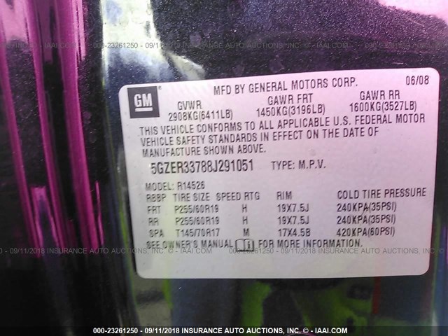 5GZER33788J291051 - 2008 SATURN OUTLOOK XR/TOURING 黑色 照片 9