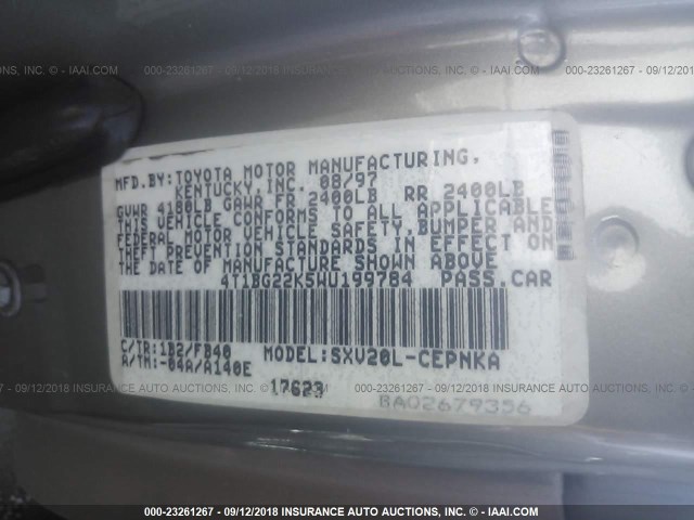 4T1BG22K5WU199784 - 1998 TOYOTA CAMRY CE/LE/XLE 米色 照片 9