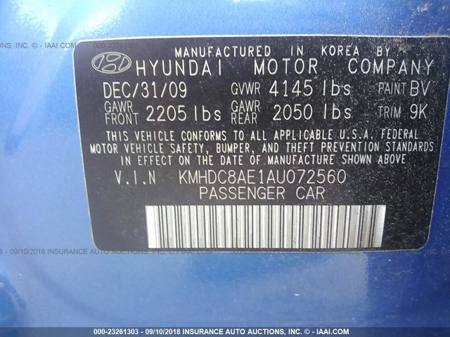 KMHDC8AE1AU072560 - 2010 HYUNDAI ELANTRA TOURING GLS/SE BLUE photo 9