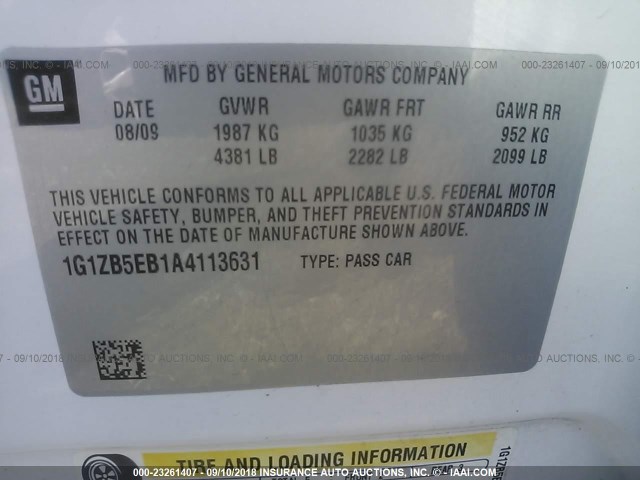 1G1ZB5EB1A4113631 - 2010 CHEVROLET MALIBU LS თეთრი ფოტო 9