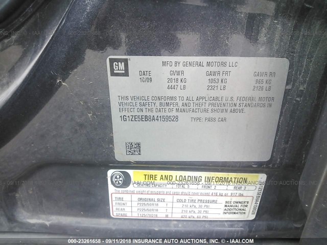 1G1ZE5EB8A4159528 - 2010 CHEVROLET MALIBU LTZ 灰色 照片 9