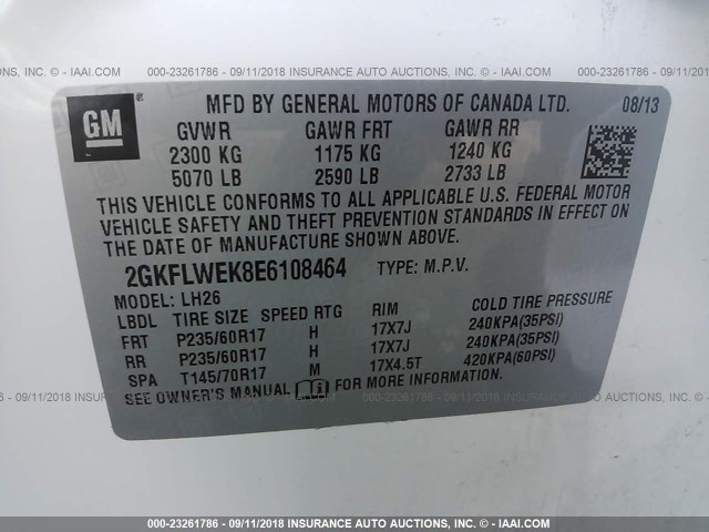 2GKFLWEK8E6108464 - 2014 GMC TERRAIN SLE WHITE photo 9