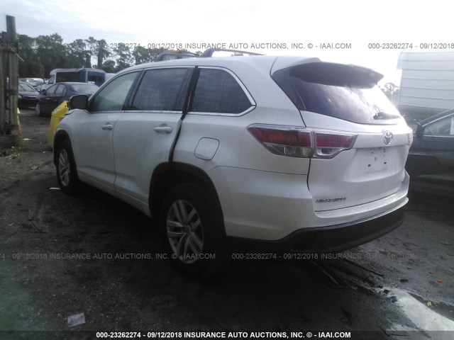 5TDZKRFH0FS071286 - 2015 TOYOTA HIGHLANDER LE/LE PLUS WHITE photo 3