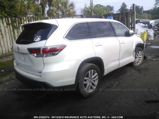 5TDZKRFH0FS071286 - 2015 TOYOTA HIGHLANDER LE/LE PLUS თეთრი ფოტო 4