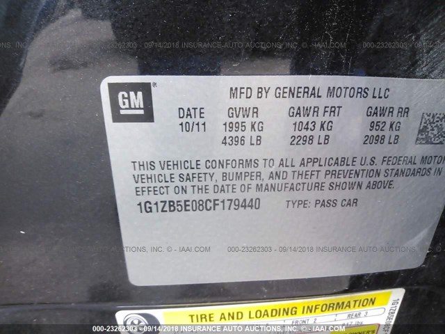 1G1ZB5E08CF179440 - 2012 CHEVROLET MALIBU LS 蓝色 照片 9