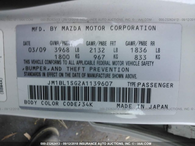 JM1BL1SG2A1139607 - 2010 MAZDA 3 I WHITE photo 9