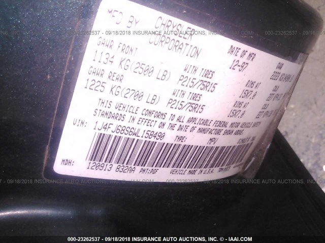 1J4FJ68S6WL158490 - 1998 JEEP CHEROKEE SPORT/CLASSIC Zielony zdjęcie 9